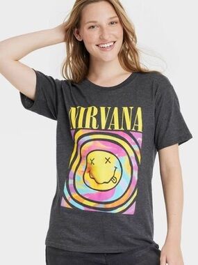 NIRVANA Band Tee with Tye Dye Neon Yellow Smiley